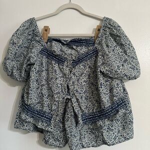 Madewell Blue Floral Blouse and Shorts